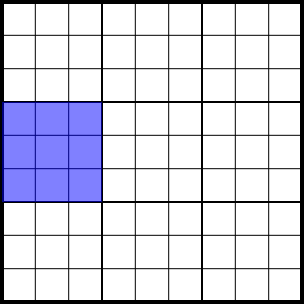 Ein Block ist ein Quadrat aus
      dreimal drei Zellen.