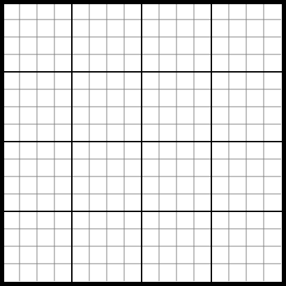 An empty 16x16 Sudoku
			grid that consists of 4x4 sized blocks