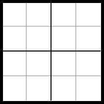 An empty 4x4 Sudoku
			grid that consists of 2 sized blocks