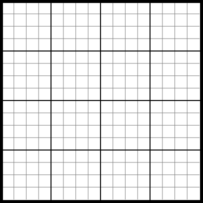 An empty 16x16 Sudoku
			grid that consists of 4x4 sized blocks
